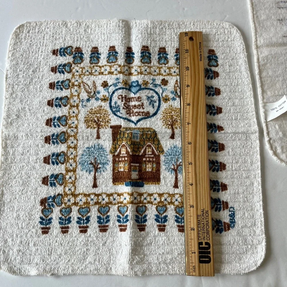Vintage Home Sweet Home Washcloth Set of 2 Cotton Terry Towels Cottagecore‎ B&D